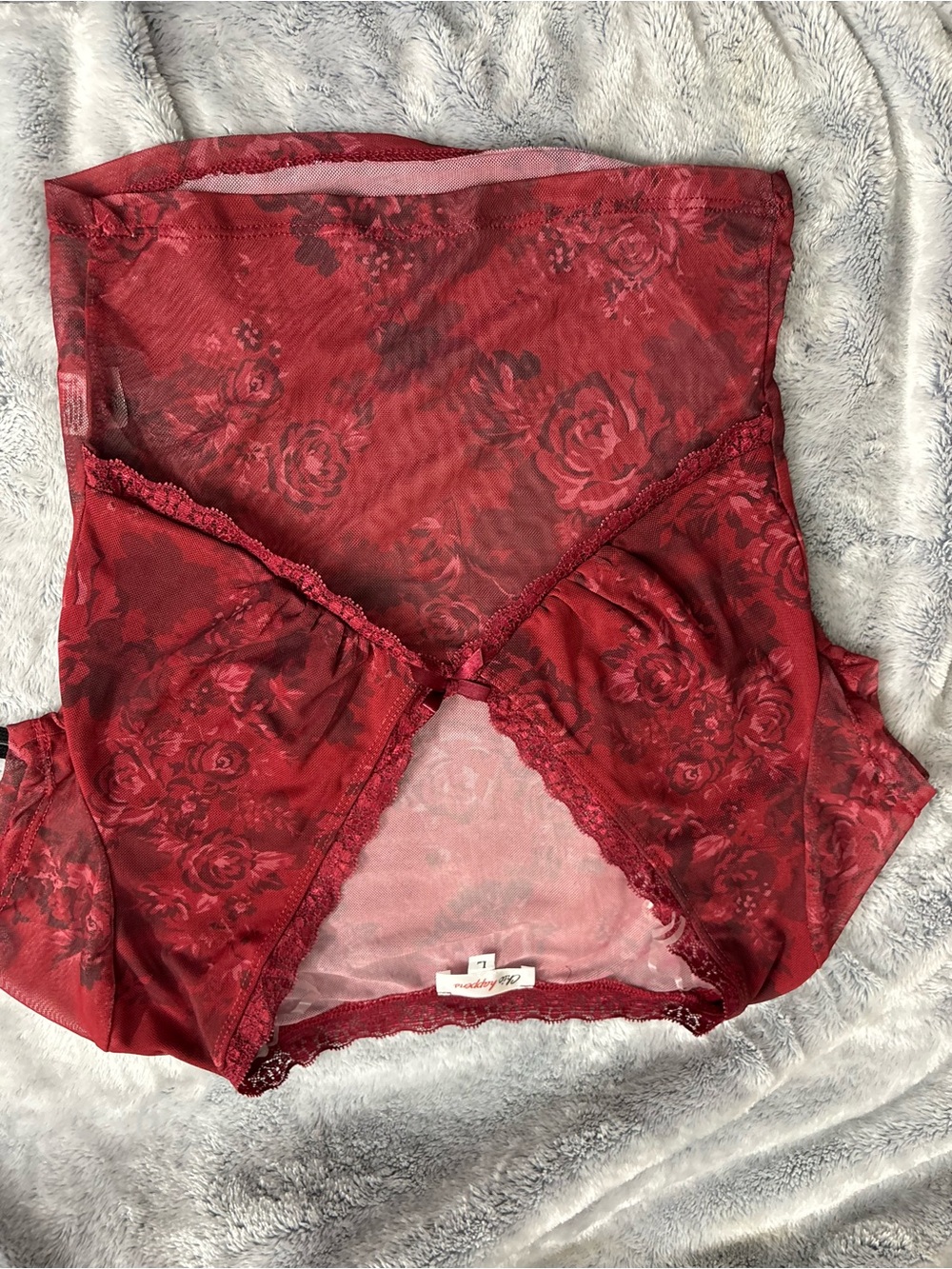 Sheer Floral Lace Chemise - Red